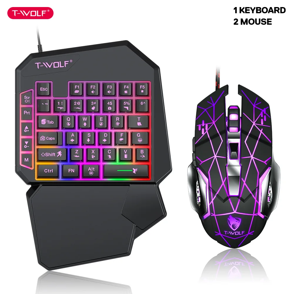 Pc Gaming Set - T-WOLF TF900 Einhand-Tastatur-Thron-Set, mobiles leuchtendes Spiel,